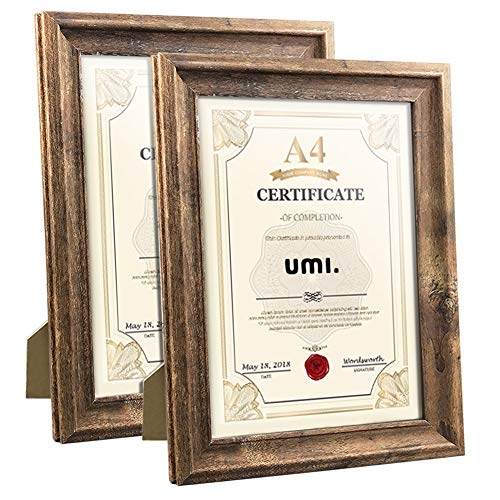 Amazon Brand - Umi Marco de Foto A4 de Madera, Portafotos Rustico para Pared o Mesa, Apto para los Documentos y Titulo Universitario, Set de 2