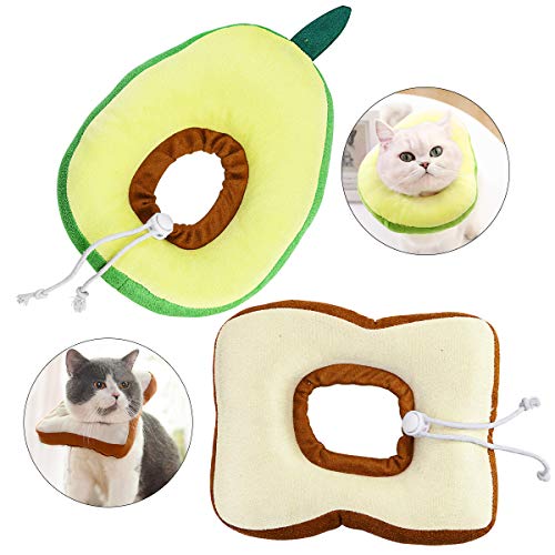 Amersumer 2 piezas suaves y lindos conos de algodón para gatos, cono de cuello de aguacate después de la cirugía, cuello ajustable para gatos y gatos