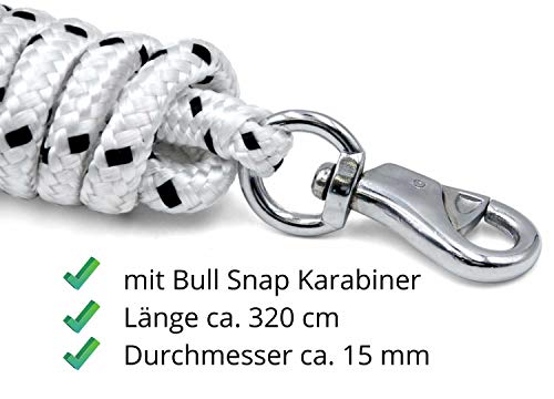 Amesbichler Suelo Trabajo Cuerda 3,2 m| Suelo Cuerda (führ Cuerda con Bull Snap | Caballos Formación Punto | Western Rope para Horse Manship y Suelo Trabajo Blanco/Negro o Blanco/Rojo