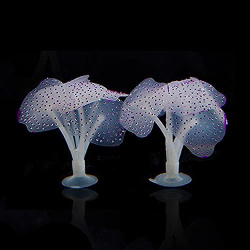 ANCLLO 2 piezas de acuario de coral de silicona artificial coral para decoración de pecera acuario paisaje, colorido efecto resplandeciente planta de mar ornamento con ventosa púrpura