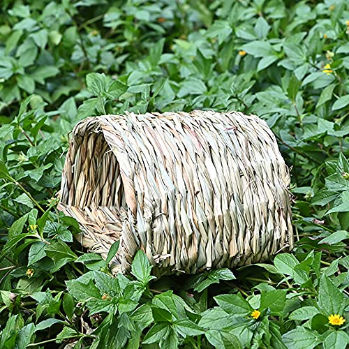 ANCLLO Casa de túnel de hierba tejida para hámsteres, cobayas, base secreta para entrenar conejos enanos dragones barbudos y otras mascotas de bolsillo