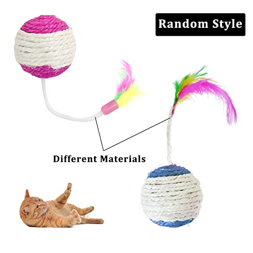 Andiker 2 piezas de Juguete para Gatos Bolas de Sisal con Pluma, Gatito que Rasca el Juguete de la Bola Rodante, Juguete de Masticación que Juega Interactivo de los Gatos Interiores