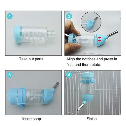 Andiker Dispensador de agua para hámster, sin goteo, de plástico, para colgar, 125 ml, botella de agua automática, cuenco con 2 bolas giratorias, botella para roedores (125 ml, azul)