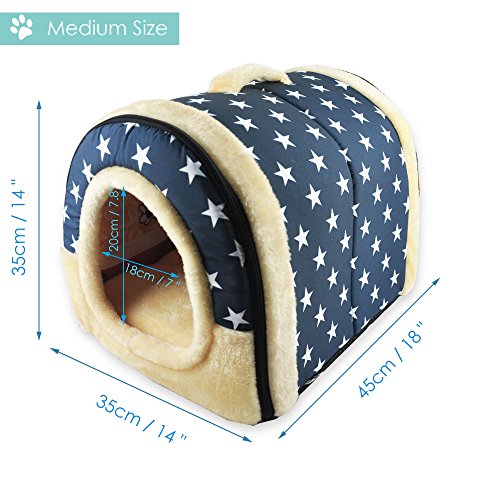 ANPPEX 2 en 1 Casa y Sofá para Mascotas, Lavable a Máquina Casa Cama de Perro Gato Puppy Conejo Mascota Antideslizante Plegable Suave Calentar con Cojín Extraíble Colchón