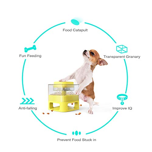 ANROD Comederos Automáticos para Perro Juguete con Botones, Comida para Perros de Alimentación Lenta para IQ Juegos Interactivos de Interior para Mascotas Pequeñas / Grandes (Amarillo)