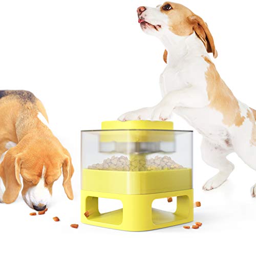 ANROD Comederos Automáticos para Perro Juguete con Botones, Comida para Perros de Alimentación Lenta para IQ Juegos Interactivos de Interior para Mascotas Pequeñas / Grandes (Amarillo)