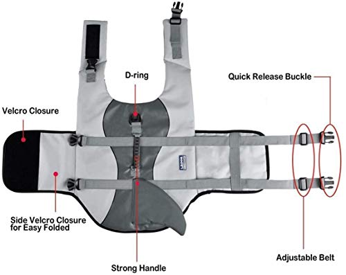 AOAKY Chaleco salvavidas para perro con dinosaurio, tiburón, chaleco salvavidas para perro, chaleco salvavidas ajustable, para perros, camarones, chaqueta de baño para perro, chaqueta de vida