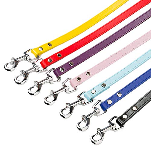 Aober Correas para Perros de Cuero PU, cinturón Plano con Remaches, Correas para Mascotas al Aire Libre, tracción para Caminar, Cadena pequeña y Mediana para Cachorros, Cuerda de Colores sólidos