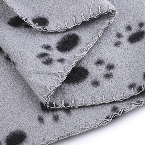 Aodaer Juego de 2 mantas con estampado de huellas para cachorros y perros, mantas para animales pequeños, color negro, gris, 100 x 140 cm