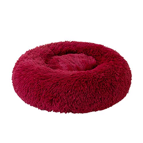 Aoresac Cama Perro Gato Grande Pequeño, Cama Mascota Redonda Cálido Felpa, Sofá Cojin Suave Cachorro Animales Domésticos Invierno, 40/50/60/70/80/100/120 CM (L, Rojo)