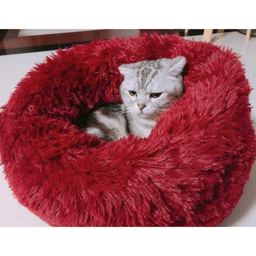 Aoresac Cama Perro Gato Grande Pequeño, Cama Mascota Redonda Cálido Felpa, Sofá Cojin Suave Cachorro Animales Domésticos Invierno, 40/50/60/70/80/100/120 CM (L, Gris Oscuro)