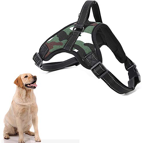 Arnés ajustable para perros,chaleco suave acolchado para el pecho(camuflaje, L)