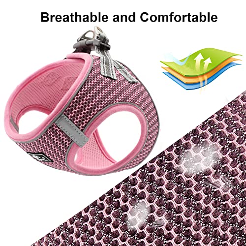 Arnés de perro sin tirar,para perros pequeños,malla suave reflectante transpirable,arnés y correa para perro y gato para cachorro,gato chaleco con correa ajustable para entrenamiento(XS, rosa)