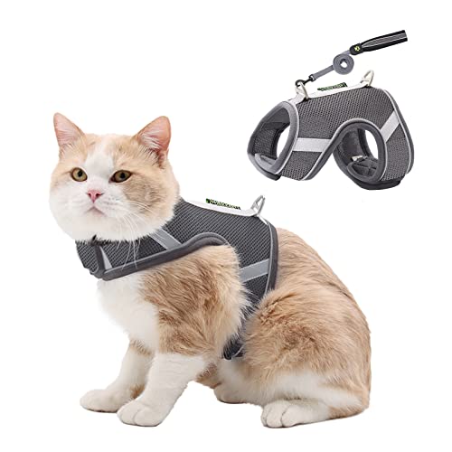 Arnes Gato Antiescape, Arnés para Gato con Correa 150 CM , Ajustable con Reflectantes Chaleco Transpirable