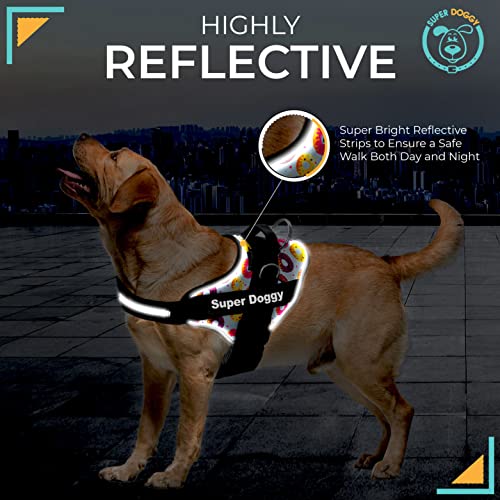 Arnes Personalizado para Perros - Tamaño Pequeño, Mediano y Grande - Incluye 2 Etiquetas con Nombre - Pechera para Perros Reflectante y Seguro - De Calidad y Resistente (S 6-14KG, Donuts)