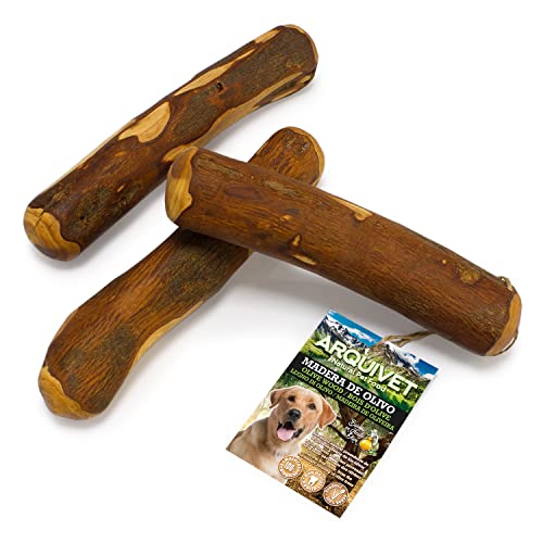 ARQUIVET Madera de Olivo - Mordedor para Perros L (221-450 gr/21-26 cm) - Rama de Madera bañada en Aceite de Oliva - Procedente de la poda necesaria - Juguete de Origen Natural