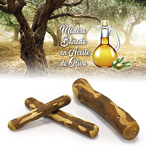 ARQUIVET Madera de Olivo - Mordedor para Perros L (221-450 gr/21-26 cm) - Rama de Madera bañada en Aceite de Oliva - Procedente de la poda necesaria - Juguete de Origen Natural