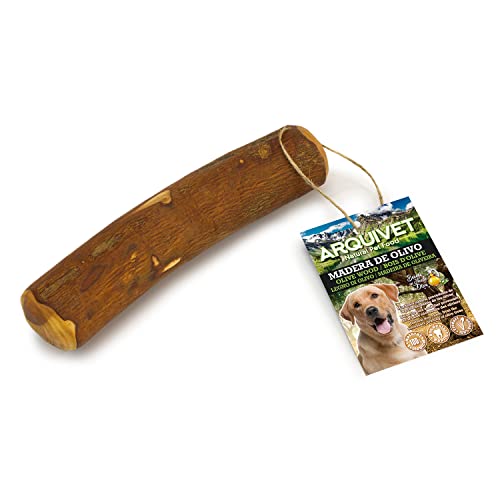 ARQUIVET Madera de Olivo - Mordedor para Perros L (221-450 gr/21-26 cm) - Rama de Madera bañada en Aceite de Oliva - Procedente de la poda necesaria - Juguete de Origen Natural