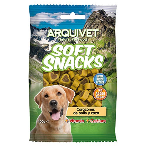 Arquivet Soft Snacks para Perro Corazones de Pollo y Caza 100 gr - Aperitivos para Perro en Forma de corazón - Chuches, recompensas, golosinas, premios, chucherías caninas - Alimento complementario