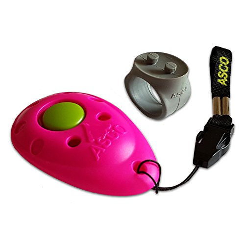 ASCO Clicker prémium, clicker de Dedo para Entrenamiento, clicker Profesional para Perros, Gatos y Caballos, adiestramiento de Perros con clicker, Rosa AC08F