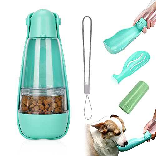 Auflosung Botella para Perros, Botella de Agua para Perro 460ml,2en1 Dispensador de Agua y Comida Portátil,Prueba de Fugas, Taza para Beber para Mascotas al Aire Libre