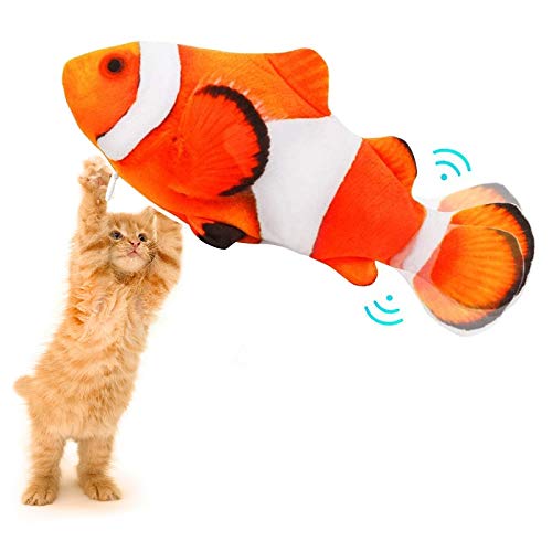 Autoau Juguetes para Gatos Juguete Gato Interactivo Hierba Gatera, Pez de Simulación de Felpa Móvil con Carga USB, Catfish Juguete Gatos Suministros Que Se Pueden Usar para Morder, Patear y Dormir