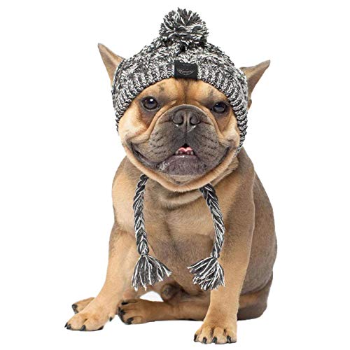 Bagalqio Swide Nuevo Gorro de Punto para Perros con pompón,Gorro a Prueba de Viento, Gorro de Bola hinchada para Perros, con Trenza Larga, Gorro cálido para Mascotas, para Gorros de Bulldog Robust