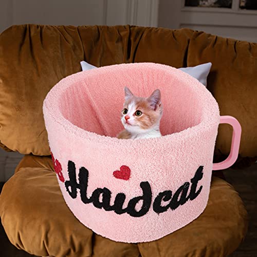 Balacoo Cama cálida para gato, suave, para mascotas, cachorros, de peluche, con forma de taza, para invierno, cueva, regalo para gato, perro, gatito, color rosa