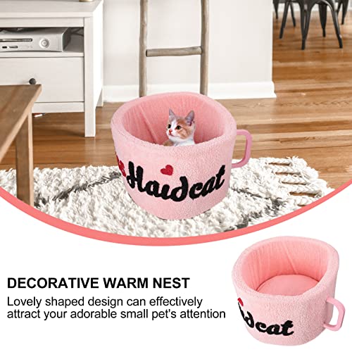 Balacoo Cama cálida para gato, suave, para mascotas, cachorros, de peluche, con forma de taza, para invierno, cueva, regalo para gato, perro, gatito, color rosa