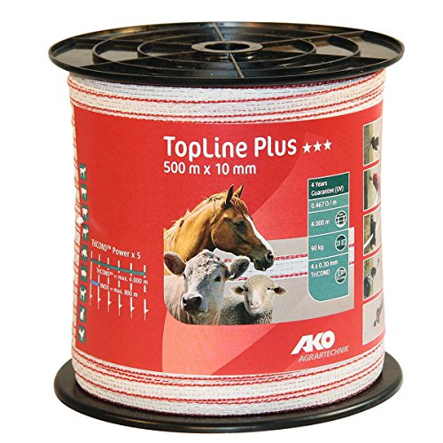 Banda Topline Plus, 200 m, 10 mm, color blanco/rojo, 4 x 0,3 mm tricond