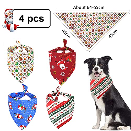 Bandana Perro de Navidad,4 pcs Pañuelo de Mascotas,Pañuelo Bufanda de Mascota Navidad,Bandana para Perros,Baberos Lavables de Perros,para Estilo Papá Noel Ajustable Bufanda de Perro