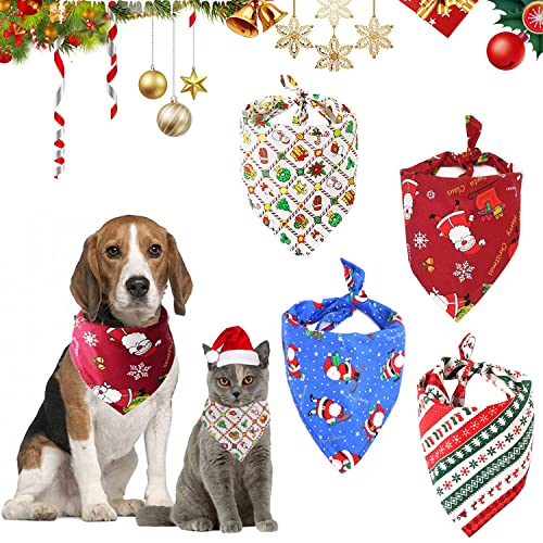 Bandana Perro de Navidad,4 pcs Pañuelo de Mascotas,Pañuelo Bufanda de Mascota Navidad,Bandana para Perros,Baberos Lavables de Perros,para Estilo Papá Noel Ajustable Bufanda de Perro