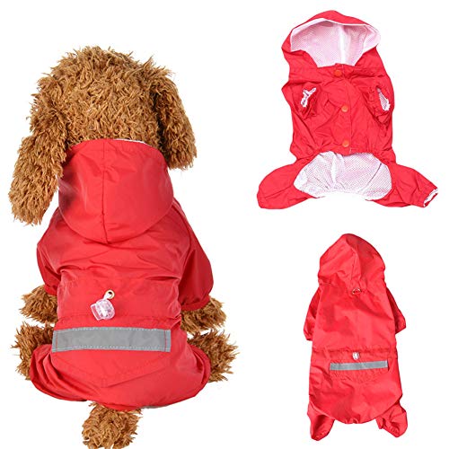 beautyhe Chubasquero Perro Encapuchado Impermeable Perro con Cinta Reflectante Chubasquero Perro Grande con Cuatro Patas para Exterior Caza Senderismo Red,20