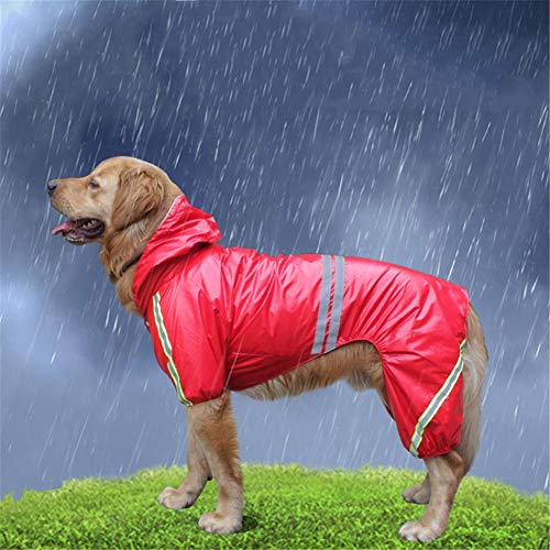 beautyhe Chubasquero Perro Encapuchado Impermeable Perro con Cinta Reflectante Chubasquero Perro Grande con Cuatro Patas para Exterior Caza Senderismo Red,5XL