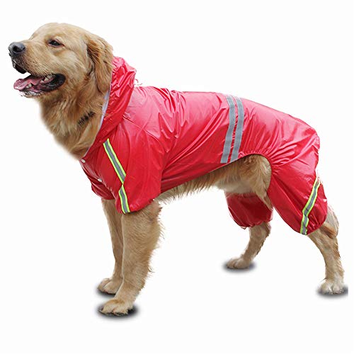 beautyhe Chubasquero Perro Encapuchado Impermeable Perro con Cinta Reflectante Chubasquero Perro Grande con Cuatro Patas para Exterior Caza Senderismo Red,5XL