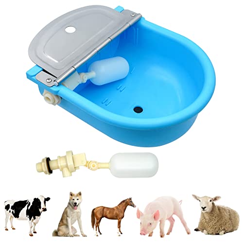 Bebedero para caballos, bebedero de baja presión, bebedero automático con válvula flotante para caballos, vacas, cabras, ovejas, cerdos, perros, 4 l (azul claro)