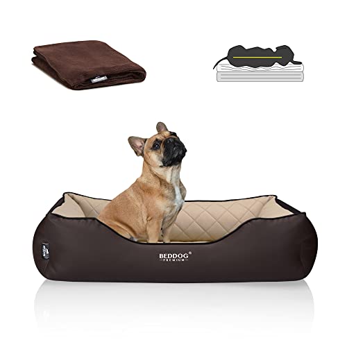 BedDog Premium Cama ortopédica para Perro Buffy, Espuma con Memoria, sofá para Perro, Felpa Regalo - Melange (Beige/Marron)