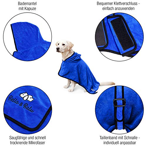 Bella & Balu Albornoz para perro XL de Microfibra Absorbente – Toalla para perros para secado tras el baño o el paseo bajo la lluvia (6 TALLAS - 3 COLORES)