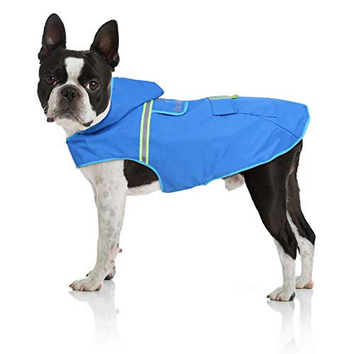 Bella & Balu Chubasquero de perro - Impermeable para mascotas con capucha y reflectores para proteger a su perro en paseos largos del frío, la lluvia o la nieve en épocas frías.(S | AZUL)