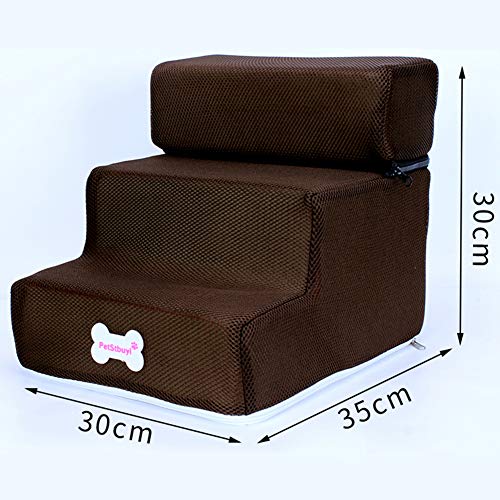 Benoon Escalera Perro Pequeño Gatos Mascota 3 Escalones Rampa Antideslizante Extraíble Escalera De Cama Desmontable para Escalar Café