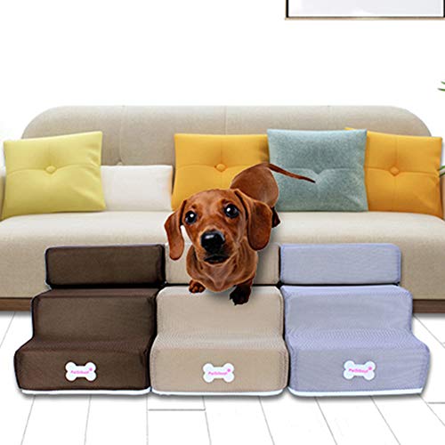 Benoon Escalera Perro Pequeño Gatos Mascota 3 Escalones Rampa Antideslizante Extraíble Escalera De Cama Desmontable para Escalar Café