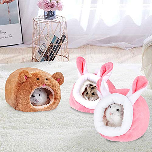 Bhina 2 Piezas Cama de Hámster,Nido de Hámster,Cama de Felpa para Hámster,Cama para Ratas,con Cojín Extraíble, para Hámsters, Chinchillas, Conejillos de Indias, Conejos, Rosa (12 * 10 * 10 cm)