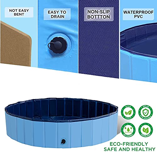 BingoPaw Piscina Perros 120, Piscina para Perros Medianos Plegable Bañera Infantil PVC Antideslizante y Resistente al Desgaste con válvura para Interior Exterior 120x30cm Azul