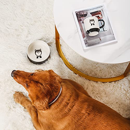 BIOINLIVING Juego de tazas para mascotas con caja de regalo, taza de cerámica de café con asa, cuenco de cerámica para perros y alimentos y agua, plato de cerámica para perros de tamaño mediano, Husky