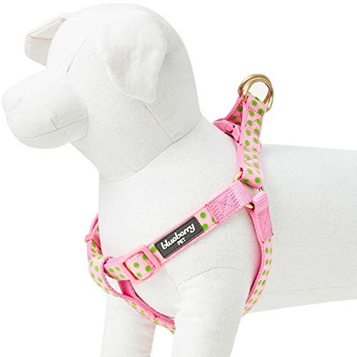 Blueberry Pet Arnés de perro aterciopelado con lunares en color rosa bebé, contorno de pecho de 51 cm a 66 cm, mediano, arnés ajustable para perros