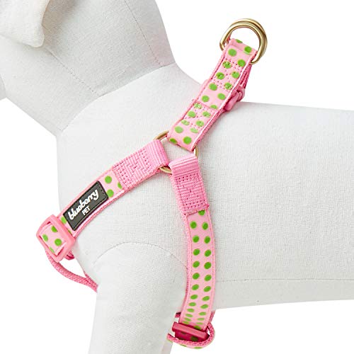 Blueberry Pet Arnés de perro aterciopelado con lunares en color rosa bebé, contorno de pecho de 51 cm a 66 cm, mediano, arnés ajustable para perros