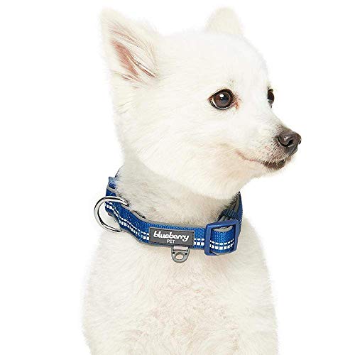 Blueberry Pet Collar de perro acolchado de color pastel suave y cómodo, 3 m, color azul marino, mediano, cuello de 37 a 50 cm, collares ajustables para perros