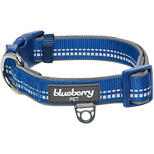 Blueberry Pet Collar de perro acolchado de color pastel suave y cómodo, 3 m, color azul marino, mediano, cuello de 37 a 50 cm, collares ajustables para perros