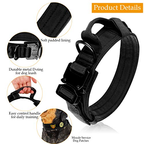 Bociks Collar Táctico de Nailon Ajustable K9 para Perro,Hebilla de Metal Resistente con Mango, Correa Táctica para Perro, Correa de Nailon Militar para Perro, Correa para Perro y Colla,Negro-L