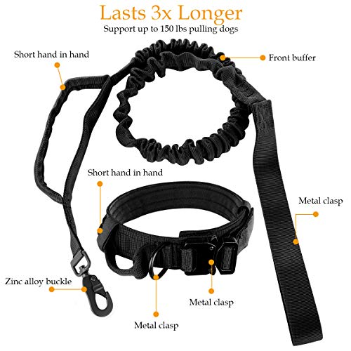 Bociks Collar Táctico de Nailon Ajustable K9 para Perro,Hebilla de Metal Resistente con Mango, Correa Táctica para Perro, Correa de Nailon Militar para Perro, Correa para Perro y Colla,Negro-L